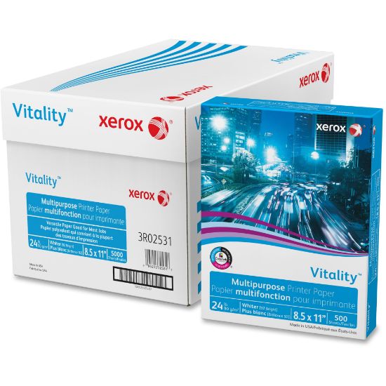 Picture of Xerox Vitality Multi-Use Printer & Copy Paper, 10 Reams, White, Letter (8.5in x 11in), 5000 Sheets Per Case, 24 Lb, 92 Brightness,  FSC Certified