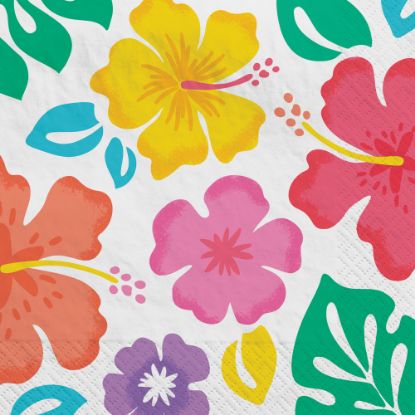 Picture of Amscan Summer Hibiscus Beverage Napkins, 5in x 5in, Multicolor, Pack Of 100 Napkins