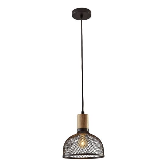 Picture of Adesso Dale Small Pendant Lamp, 9-1/2inW, Matte Black Shade/Black & Natural Rubberwood Base