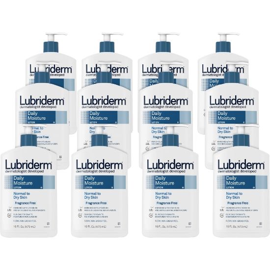 Picture of Lubriderm Fragrance Free Daily Moisture Lotion - Lotion - 16 fl oz - For Dry, Normal Skin - Applicable on Body - Moisturising, Non-greasy, Fragrance-free, Absorbs Quickly - 12 / Carton