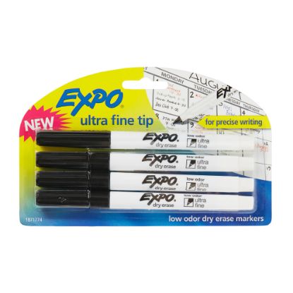 Picture of EXPO Low-Odor Dry-Erase Markers, Ultra-Fine Point, Black, Pack Of 4