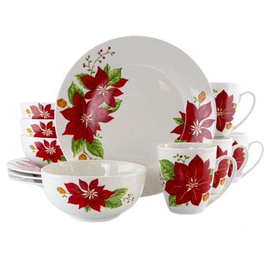 Picture of Gibson Holiday Poinsettia 12-Piece Dinnerware Set, White