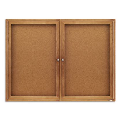 Picture of Quartet Classic Enclosed Cork Bulletin Board, 48in x 36in, Wood Frame With Brown Finish