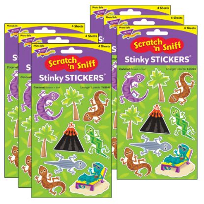 Picture of Trend Stinky Stickers, Loungin Lizards/Coconut, 36 Stickers Per Pack, Set Of 6 Packs