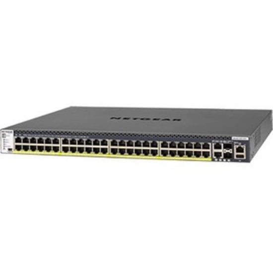 Picture of Netgear M4300 48x1G PoE+ Stackable Managed Switch with 2x10GBASE-T and 2xSFP+ (1;000W PSU) - 50 Ports - Manageable - 10 Gigabit Ethernet, Gigabit Ethernet - 10GBase-T, 10GBase-X, 1000Base-T - 3 Layer Supported - Modular - Power Supply