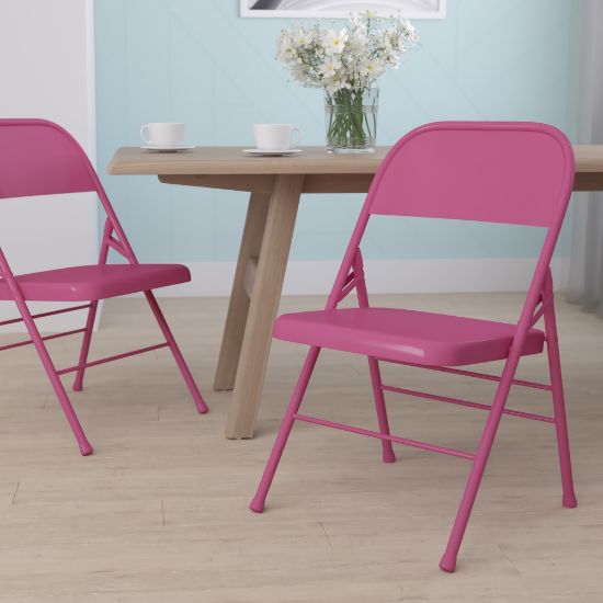 Picture of Flash Furniture HERCULES COLORBURST Metal Triple-Braced Folding Chair, Shockingly Fuchsia