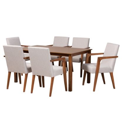 Picture of Baxton Studio Glenda 7-Piece Dining Set, Grayish Beige/Walnut