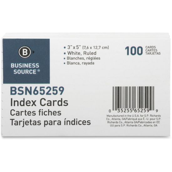 Picture of Business Source Ruled Index Cards - 5in Width x 3in Length - 100 / Pack