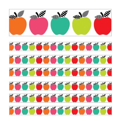 Picture of Carson Dellosa Education Straight Borders, Schoolgirl Style Black, White & Stylish Brights Apples, 36ft Per Pack, Set Of 6 Packs