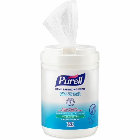 Picture of PURELL Alcohol Hand Sanitizing Wipes - White - Pre-moistened, Durable, Lint-free, Textured, Fragrance-free, Dye-free, Non-sticky, Residue-free, Anti-septic, Hypoallergenic, Non-irritating - For Hand - 175 - 1 Each