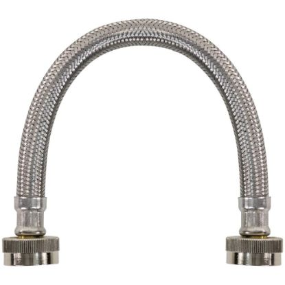 Picture of Certified Appliance Accessories Braided Stainless Steel Water-Inlet Hose, Female to Female - 12in - Silver, Stainless Steel - Stainless Steel, Vinyl, Polyvinyl Chloride (PVC), Polyester, Brass