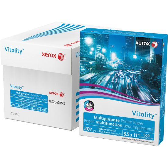 Picture of Xerox Vitality Printer & Copy Paper, 10 Reams, White, Letter (8.5in x 11in), 5000 Sheets Per Case, 20 Lb, 92 Brightness