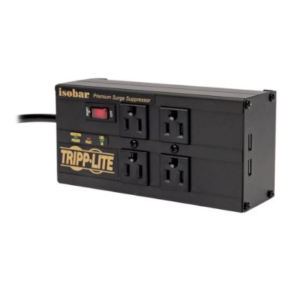 Picture of Tripp Lite Isobar 4-Outlet Surge Protector - 8 ft. Cord, Right-Angle Plug, 3330 Joules, 2 USB Ports, Metal Housing - Surge protector - 12 A - AC 120 V - 1440 Watt - output connectors: 6 - 8 ft cord - black