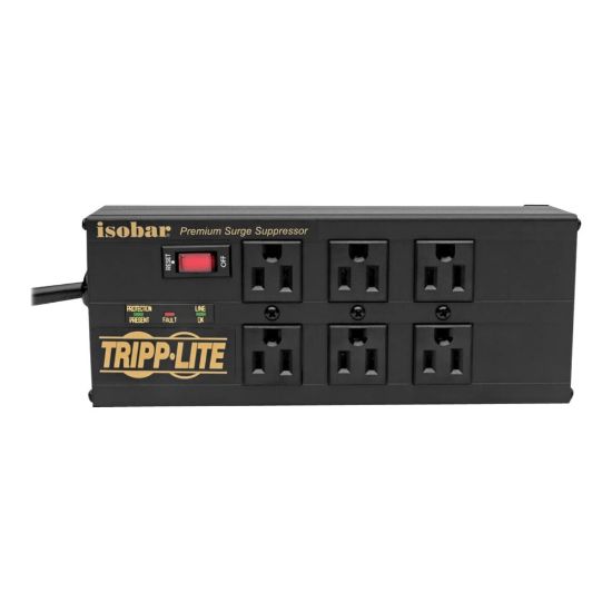 Picture of Tripp Lite Isobar 6-Outlet Surge Protector - 10 ft. Cord, Right-Angle Plug, 3840 Joules, 2 USB Ports, Metal Housing - Surge protector - 12 A - AC 120 V - 1440 Watt - output connectors: 8 - 10 ft cord - black