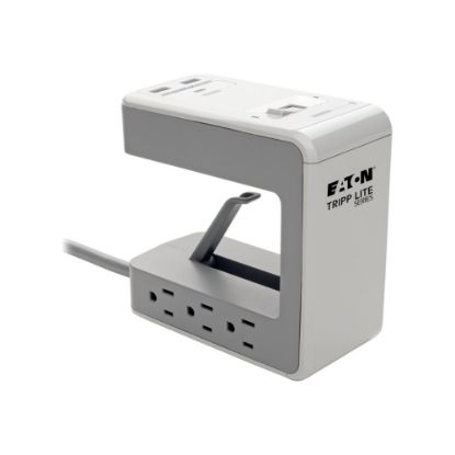 Picture of Eaton Tripp Lite Series 6-Outlet Surge Protector w/2 USB-A (2.4A Shared) & 1 USB-C (3A) - 8 ft. Cord, 1080 Joules, Desk Clamp - Surge protector - 15 A - AC 120 V - 1800 Watt - output connectors: 9 - 8 ft cord - cool gray