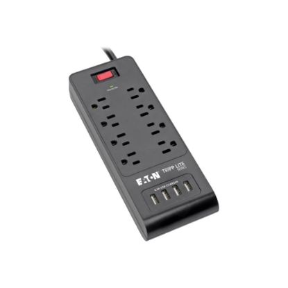 Picture of Eaton Tripp Lite Series Surge Protector Power Strip 8-Outlets 4 USB Ports 6ft Cord Black - Surge protector - 15 A - AC 120 V - 1875 Watt - output connectors: 8 - 6 ft cord - black