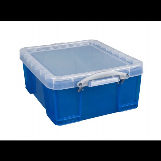 Picture of Really Useful Box Plastic Storage Container With Built-In Handles And Snap Lid, 17 Liters, 17 1/4in x 14in x 7in, Blue