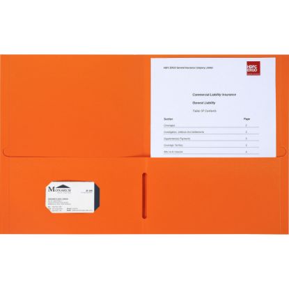 Picture of Business Source 8-1/2x11 Double Pocket Portfolio - Letter - 8 1/2in x 11in Sheet Size - 125 Sheet Capacity - Inside Front & Back Pocket(s) - Paper Stock - Orange - 25 / Box