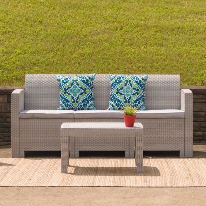 Picture of Flash Furniture Faux Rattan Outdoor Sofa With All-Weather Cushions, Light Gray