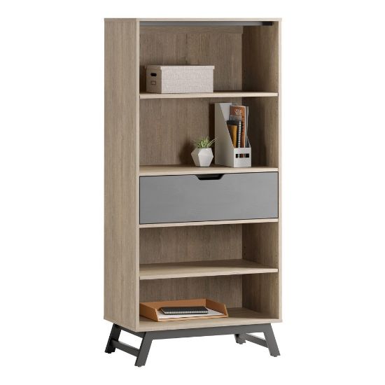 Picture of Realspace Nashira 61inH 4-Shelf Bookcase With Drawer, Light Oak/Gray