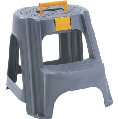 Picture of Inval Rimax 2-Step Plastic Step Stool With Top Organizer Compartment, 17-7/16inH x 18-15/16inW x 21-1/4inD, Gray