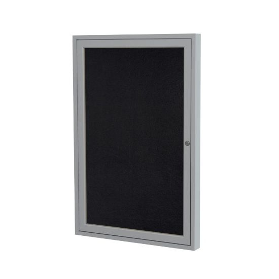 Picture of Ghent 1 Door Enclosed Recycled Rubber Bulletin Board, Satin Aluminum Frame, 36inH x 30inW, Black