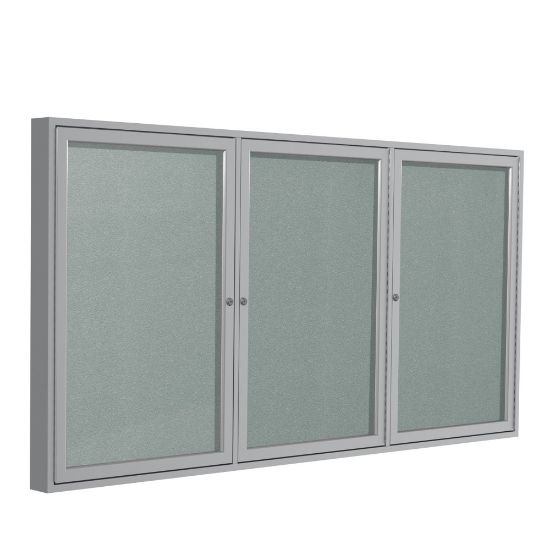 Picture of Ghent 3 Door Enclosed Vinyl Bulletin Board, Satin Aluminum Frame, 48inH x 72inW, Silver