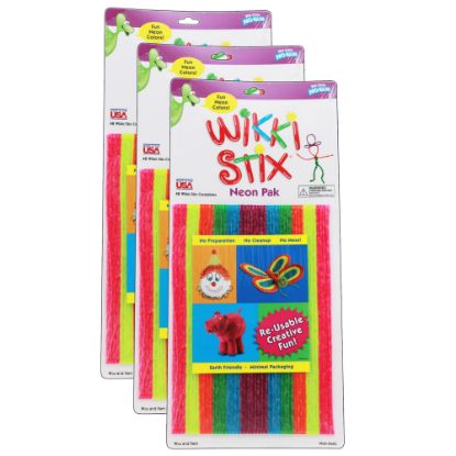 Picture of Wikki Stix Original Wikki Stix, Neon Colors, 8in, 48 Wikki Stix Per Pack, Set Of 3 Packs