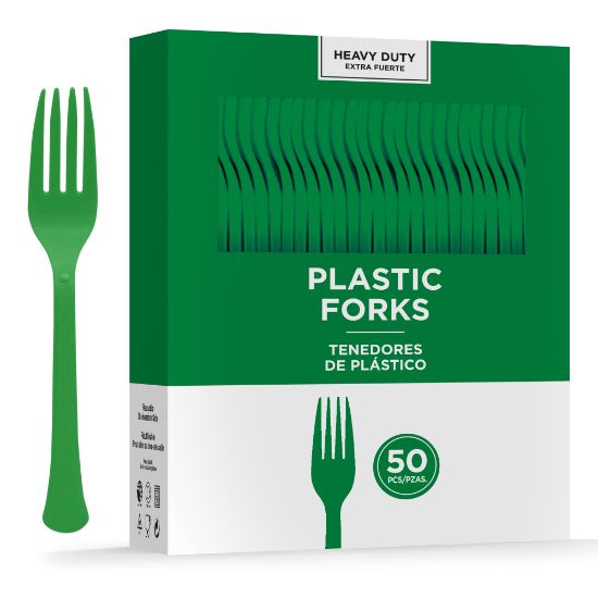 Picture of Amscan 8017 Solid Heavyweight Plastic Forks, Festive Green, 50 Forks Per Pack, Case Of 3 Packs