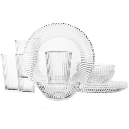 Picture of Gibson Home Clearview Stripe Dinnerware Set, Clear