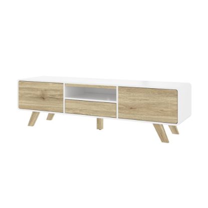 Picture of Bestar Alhena TV Stand For 50in TVs, 17-13/16inH x 63inW x 15-13/16inD, UV White/Sandy Brown Oak