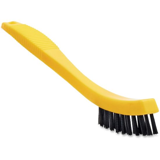 Picture of Rubbermaid Commercial Tile/Grout Brush - 0.80in Plastic Bristle - 8.5in Overall Length - 12 / Carton - Black, Yellow