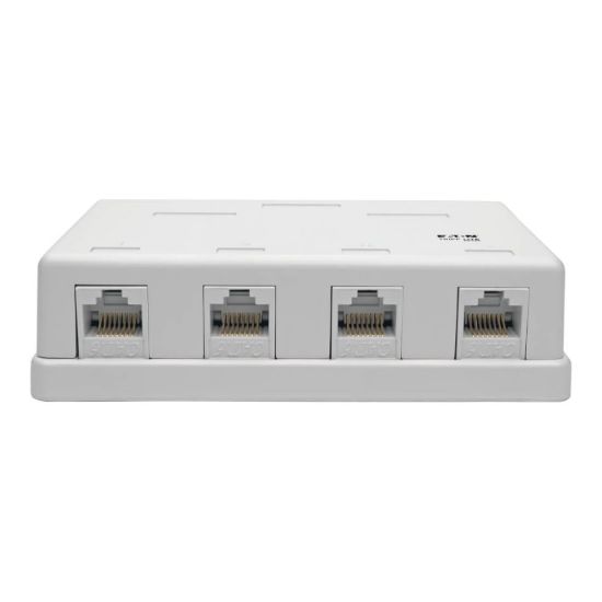 Picture of Eaton Tripp Lite Series Pre-Configured Unshielded Cat6 4-Port Surface-Mount Box, 110 IDC, RJ45, White - Surface mount box - RJ-45 X 4 - white