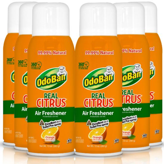 Picture of OdoBan Real Citrus Air Freshener 360 deg. Spray, Orange, 10 Oz, Pack Of 6 Bottles