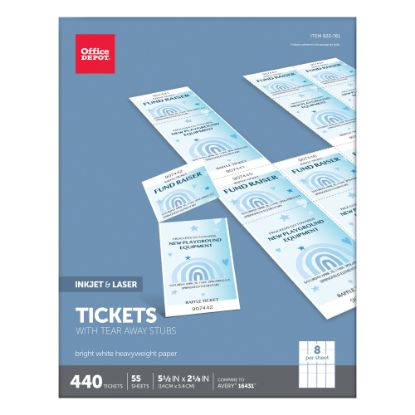 Picture of Office Depot Brand Inkjet/Laser Tickets, 5 1/2in x 2 1/8in, Bright White, Pack Of 440