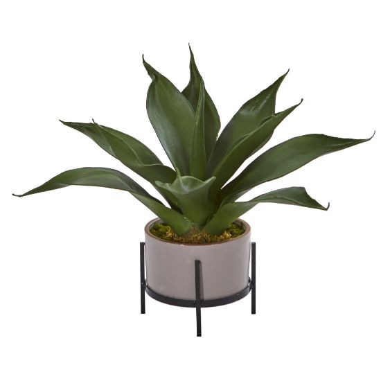 Picture of Nearly Natural Agave Succulent 14inH Plastic Plant With Decorative Planter, 14inH x 9inW x 9inD, Green