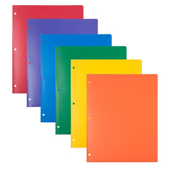 Picture of JAM Paper Heavy-Duty 3-Hole Punched Plastic Presentation Folders, 9-1/2in x 11-1/2in, Assorted Primary, Pack Of 6 Folders