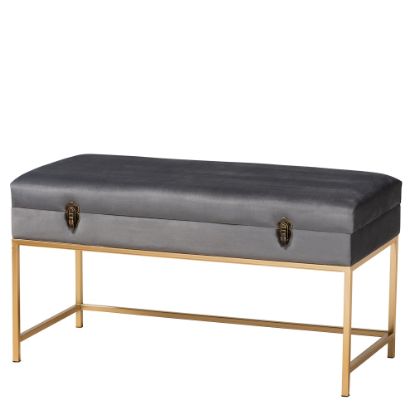 Picture of Baxton Studio Aliana Storage Ottoman, Gray/Gold