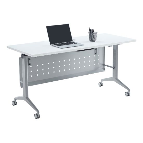 Picture of WorkPro AnyPlace Flip-Top Nesting Training Table With Modesty Panel, 29-1/2inH x 60inW x 24inD, White/Silver