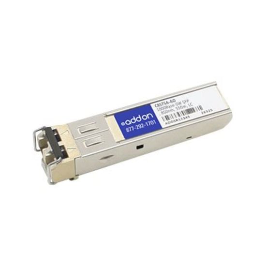 Picture of AddOn HP C8S75A Compatible SFP Transceiver - SFP (mini-GBIC) transceiver module (equivalent to: HP C8S75A) - GigE - 1000Base-SW - LC multi-mode - up to 1800 ft - 850 nm (pack of 4) - for HPE Modular Smart Array 2040, 2040 10Gb