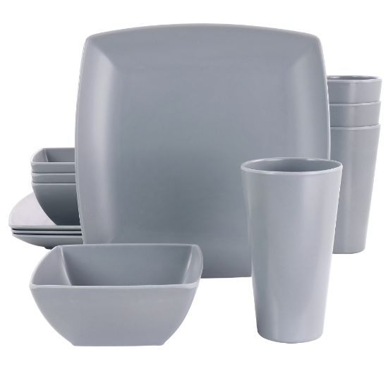 Picture of Gibson Home 12-Piece Grayson Melamine Square Dinnerware Set, Gray