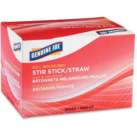 Picture of Genuine Joe Plastic Stir Sticks, White/Red, Box Of 1,000 Stir Sticks