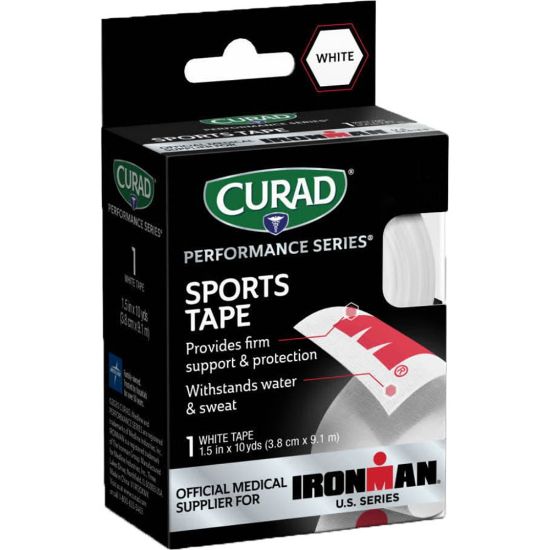 Picture of CURAD IRONMAN Performance Series Sports Tape, 1-1/2in x 10 Yd, White/Red, Pack Of 24 Rolls