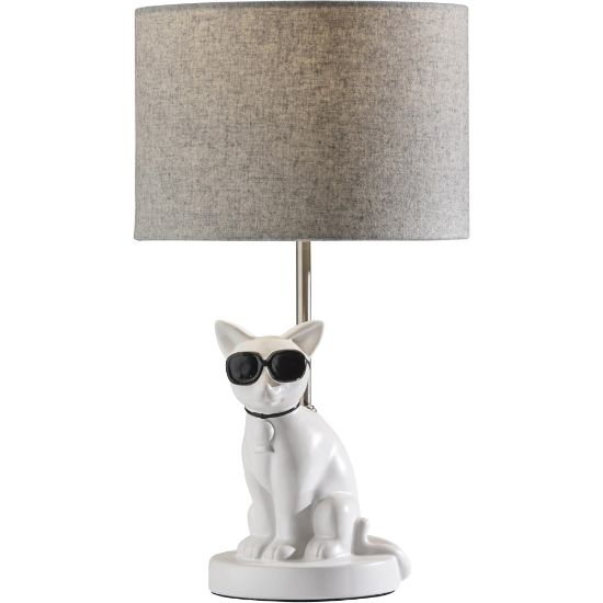 Picture of Adesso Simplee Sunny Cat Table Lamp, 18inH, Light Gray Shade/White Base