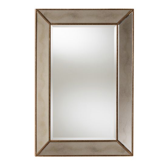 Picture of Baxton Studio Beaded Rectangular Accent Wall Mirror, 36in x 24in, Antique Gold