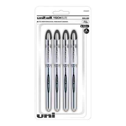 Picture of uni-ball Vision Elite Liquid Ink Rollerball Pens, Bold Point, 0.8 mm, White Barrel, Black Ink, Pack Of 4