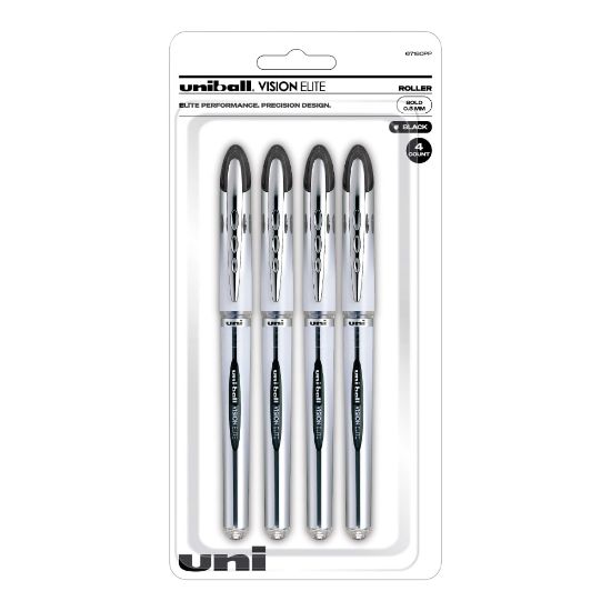 Picture of uni-ball Vision Elite Liquid Ink Rollerball Pens, Bold Point, 0.8 mm, White Barrel, Black Ink, Pack Of 4