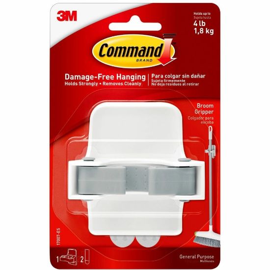 Picture of Command Broom Grippers - 4 lb (1.81 kg) Capacity - 4in Height - 5.2in Width - for Broom - Plastic - White, Clear - 6 / Bag