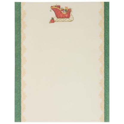 Picture of JAM Paper Christmas Paper, Letter Size (8 1/2in x 11in), 28 Lb, Santas Sleigh with Green Edging, Pack of 100 Sheets