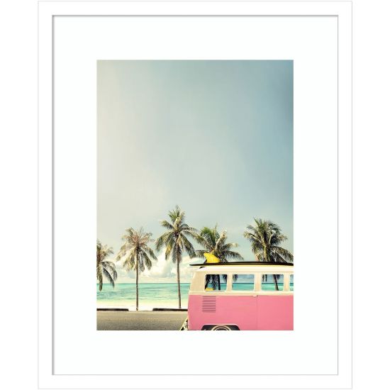 Picture of Amanti Art Surf Bus Pink (Beach) by Design Fabrikken Wood Framed Wall Art Print, 17inW x 21inH, White